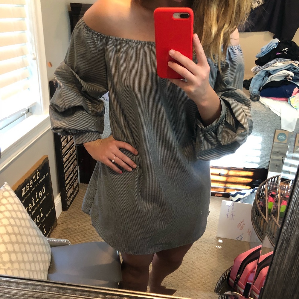 Grey Ruffle Off The Shoulder Dress